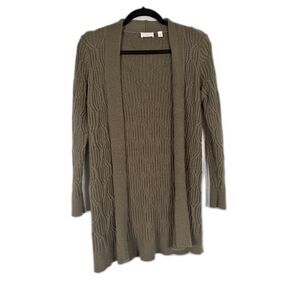 Cyrus Cardigan XS Green Open Front Knit Longline Cable Sweater